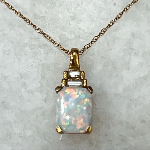 10K Yellow Gold Opal Octagon Pendant Necklace - Picture 5 of 16